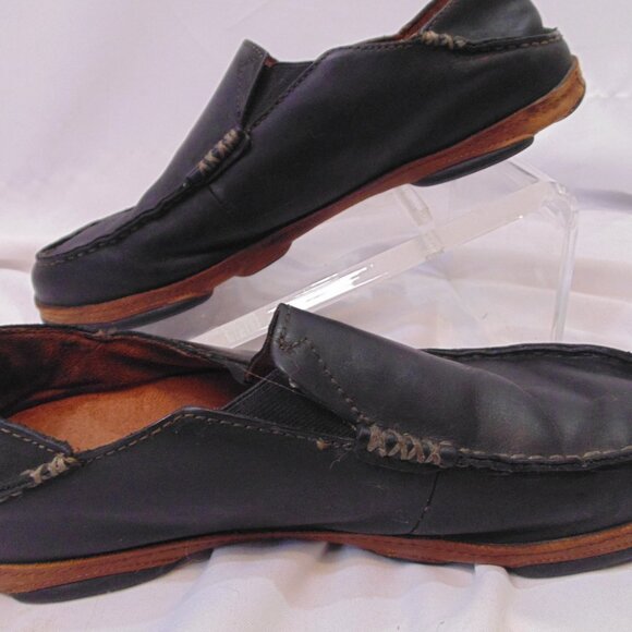 Olukai Moloa Slipper Mens 10 1/2 Black Leather Slip On Comfort Shoes Casual main image 5